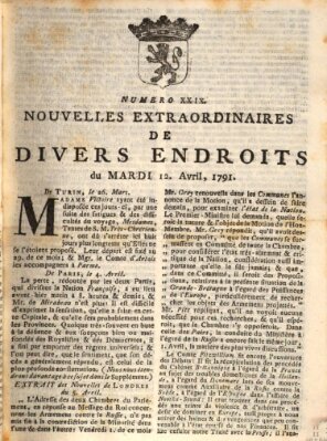 Nouvelles extraordinaires de divers endroits Dienstag 12. April 1791