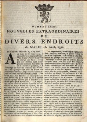 Nouvelles extraordinaires de divers endroits Dienstag 26. April 1791