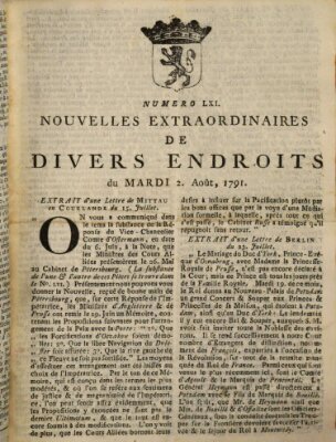 Nouvelles extraordinaires de divers endroits Dienstag 2. August 1791