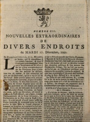 Nouvelles extraordinaires de divers endroits Dienstag 27. Dezember 1791
