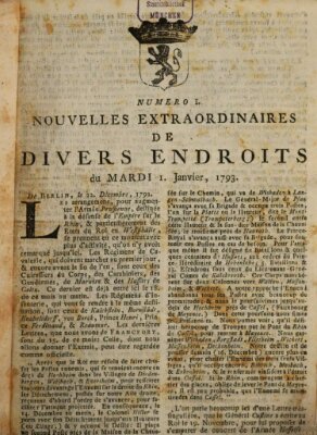 Nouvelles extraordinaires de divers endroits Dienstag 1. Januar 1793