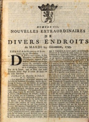 Nouvelles extraordinaires de divers endroits Dienstag 24. Dezember 1793