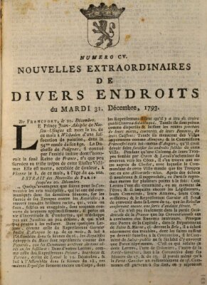 Nouvelles extraordinaires de divers endroits Dienstag 31. Dezember 1793
