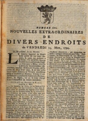 Nouvelles extraordinaires de divers endroits Freitag 14. März 1794