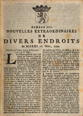 Nouvelles extraordinaires de divers endroits Dienstag 18. März 1794