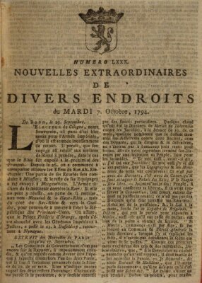Nouvelles extraordinaires de divers endroits Dienstag 7. Oktober 1794