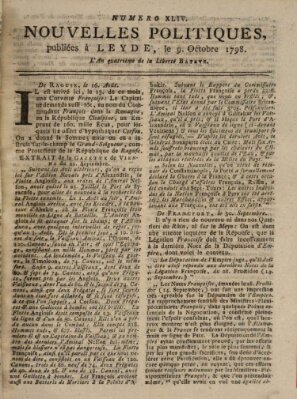 Nouvelles politiques (Nouvelles extraordinaires de divers endroits) Dienstag 9. Oktober 1798