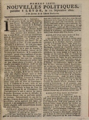 Nouvelles politiques (Nouvelles extraordinaires de divers endroits) Freitag 12. September 1800