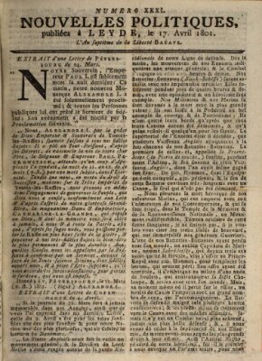Nouvelles politiques (Nouvelles extraordinaires de divers endroits) Freitag 17. April 1801