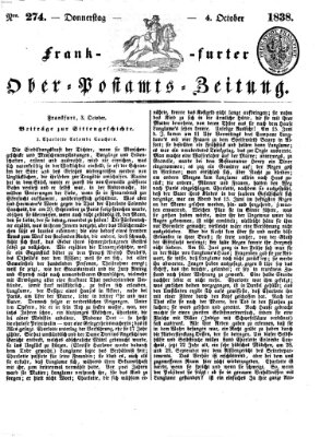 Frankfurter Ober-Post-Amts-Zeitung Donnerstag 4. Oktober 1838