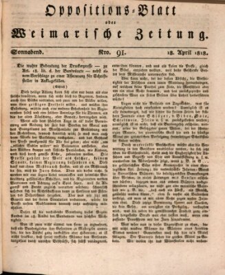 Oppositions-Blatt oder Weimarische Zeitung Samstag 18. April 1818