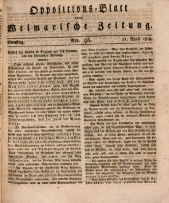 Oppositions-Blatt oder Weimarische Zeitung Dienstag 21. April 1818