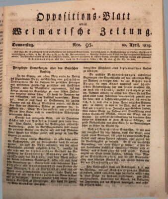 Oppositions-Blatt oder Weimarische Zeitung Donnerstag 22. April 1819