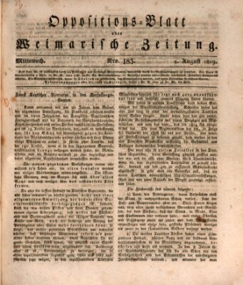 Oppositions-Blatt oder Weimarische Zeitung Mittwoch 4. August 1819