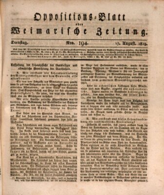 Oppositions-Blatt oder Weimarische Zeitung Dienstag 17. August 1819