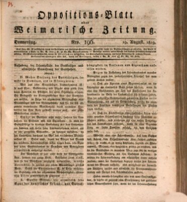 Oppositions-Blatt oder Weimarische Zeitung Donnerstag 19. August 1819
