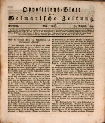 Oppositions-Blatt oder Weimarische Zeitung Dienstag 31. August 1819