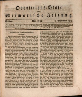 Oppositions-Blatt oder Weimarische Zeitung Freitag 3. September 1819