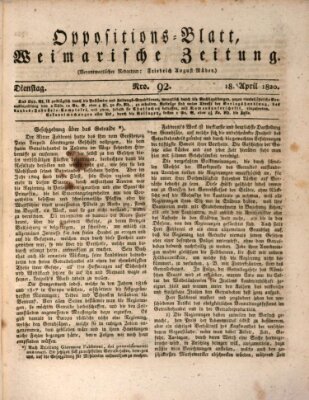 Oppositions-Blatt oder Weimarische Zeitung Dienstag 18. April 1820