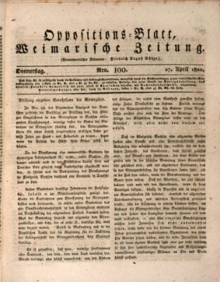Oppositions-Blatt oder Weimarische Zeitung Donnerstag 27. April 1820