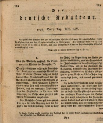 Der deutsche Redakteur Freitag 3. August 1798