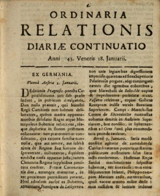 Ordinaria relationis diariae continuatio Freitag 18. Januar 1743