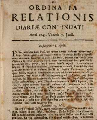 Ordinaria relationis diariae continuatio Freitag 7. Juni 1743