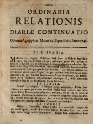 Ordinaria relationis diariae continuatio Dienstag 24. September 1748