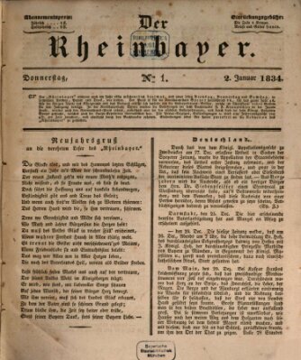 Der Rheinbayer Donnerstag 2. Januar 1834