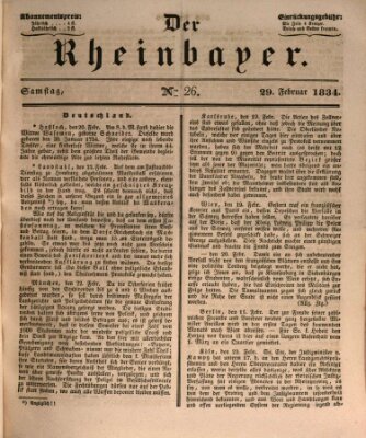 Der Rheinbayer Samstag 1. März 1834