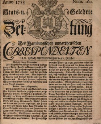 Staats- und gelehrte Zeitung des Hamburgischen unpartheyischen Correspondenten Mittwoch 7. Oktober 1733