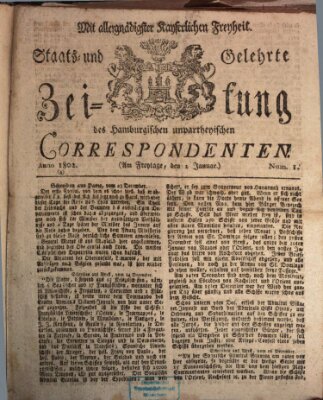 Staats- und gelehrte Zeitung des Hamburgischen unpartheyischen Correspondenten Freitag 1. Januar 1802