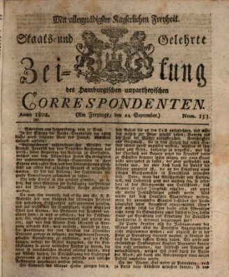 Staats- und gelehrte Zeitung des Hamburgischen unpartheyischen Correspondenten Freitag 24. September 1802