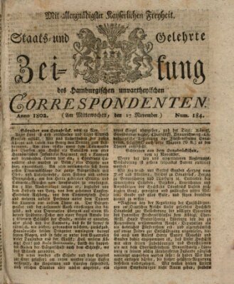 Staats- und gelehrte Zeitung des Hamburgischen unpartheyischen Correspondenten Mittwoch 17. November 1802
