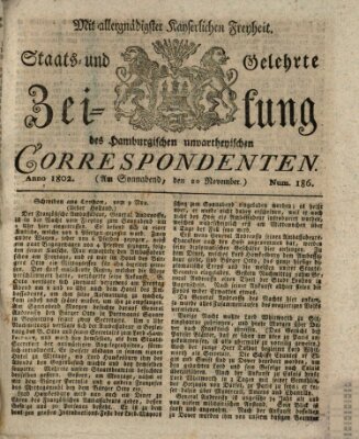 Staats- und gelehrte Zeitung des Hamburgischen unpartheyischen Correspondenten Samstag 20. November 1802
