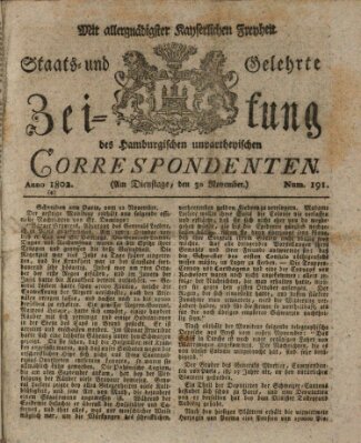 Staats- und gelehrte Zeitung des Hamburgischen unpartheyischen Correspondenten Dienstag 30. November 1802