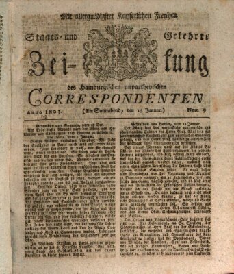 Staats- und gelehrte Zeitung des Hamburgischen unpartheyischen Correspondenten Samstag 15. Januar 1803