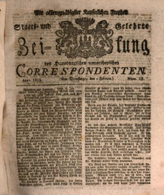 Staats- und gelehrte Zeitung des Hamburgischen unpartheyischen Correspondenten Dienstag 1. Februar 1803