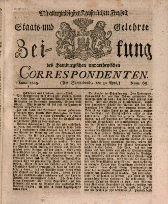 Staats- und gelehrte Zeitung des Hamburgischen unpartheyischen Correspondenten Samstag 30. April 1803
