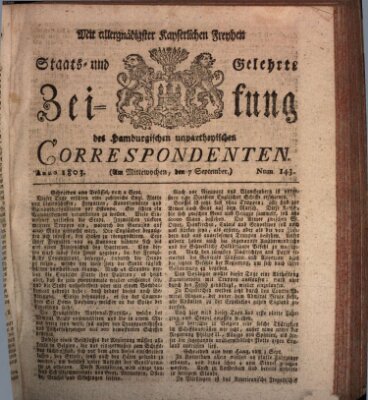 Staats- und gelehrte Zeitung des Hamburgischen unpartheyischen Correspondenten Mittwoch 7. September 1803