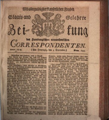 Staats- und gelehrte Zeitung des Hamburgischen unpartheyischen Correspondenten Freitag 9. September 1803