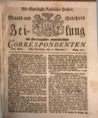 Staats- und gelehrte Zeitung des Hamburgischen unpartheyischen Correspondenten Dienstag 20. September 1803