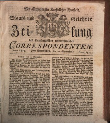 Staats- und gelehrte Zeitung des Hamburgischen unpartheyischen Correspondenten Mittwoch 21. September 1803