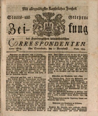 Staats- und gelehrte Zeitung des Hamburgischen unpartheyischen Correspondenten Samstag 17. November 1804