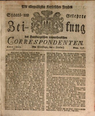 Staats- und gelehrte Zeitung des Hamburgischen unpartheyischen Correspondenten Dienstag 1. Oktober 1805