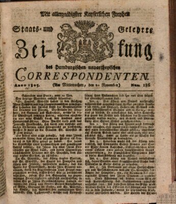 Staats- und gelehrte Zeitung des Hamburgischen unpartheyischen Correspondenten Mittwoch 20. November 1805