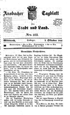 Ansbacher Tagblatt für Stadt und Land Mittwoch 2. Oktober 1844