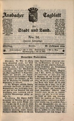 Ansbacher Tagblatt für Stadt und Land Freitag 28. Februar 1845
