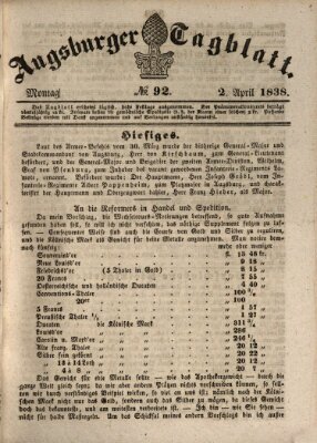 Augsburger Tagblatt Montag 2. April 1838