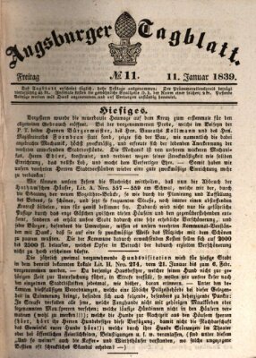Augsburger Tagblatt Freitag 11. Januar 1839